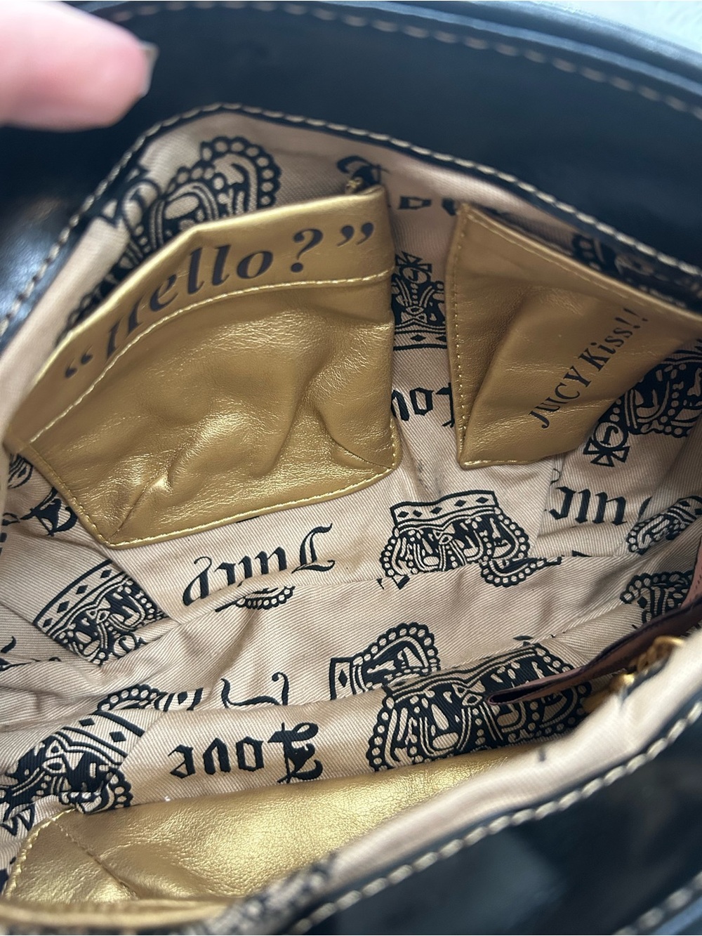 Y2K Vintage 2011 Juicy Couture Black Velour Shoulder Bag Butterfly Heart Charm - Picture 11 of 14